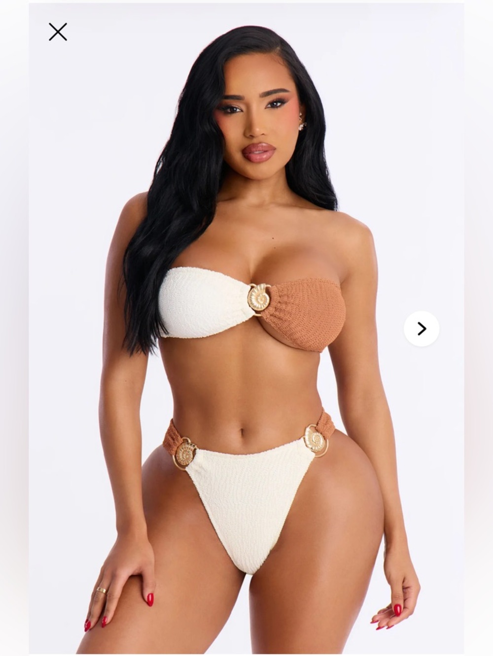 Brown Two-Tone Bandeau Bikini Set with Gold Seashell Accents nwt Sz XL